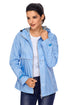 Sexy Light Blue Women Zipper Lapel Suit Blazer with Foldable Sleeve